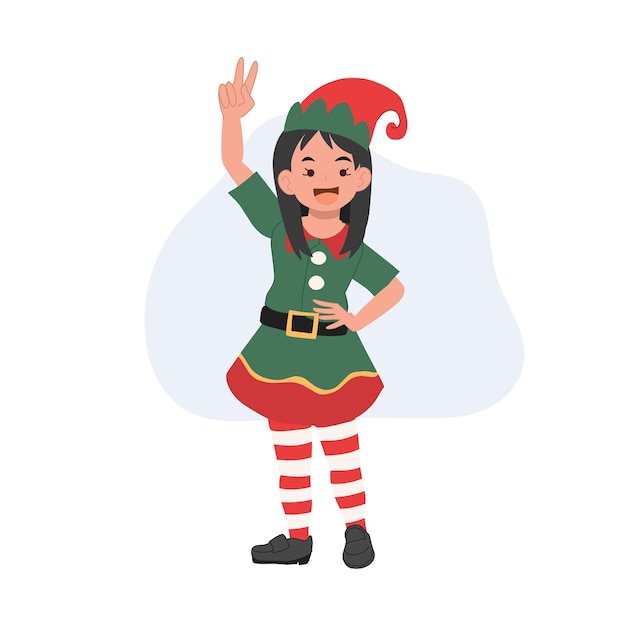 Cute Young christmas elf kid Vector illustration