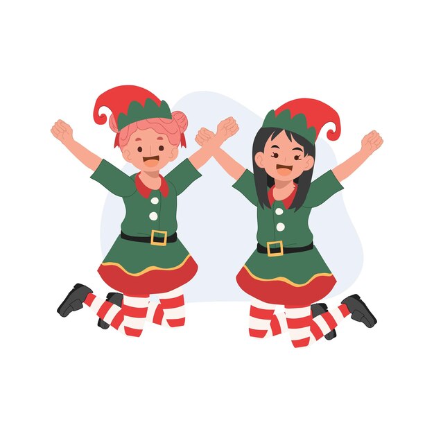 cute young happy christmas elf kid vector illustration