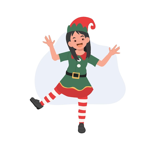 cute young happy christmas elf kid vector illustration