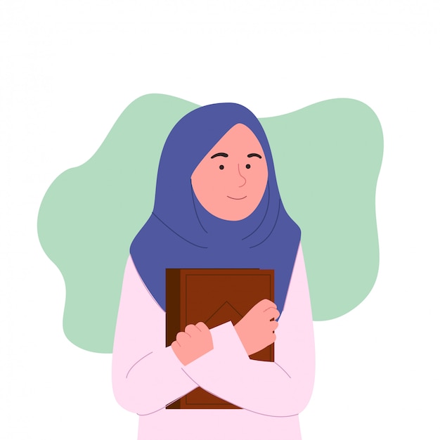 Vector cute young hijab women with book