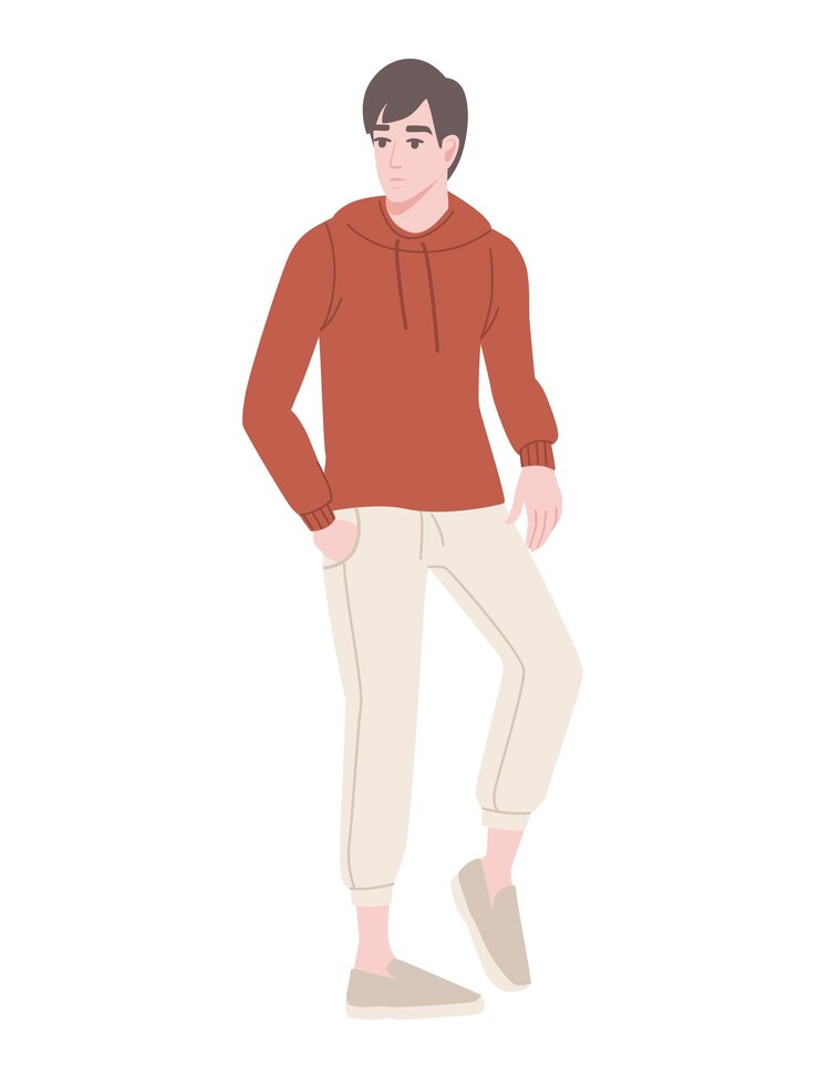 Vector ファッションカジュアルな服のかわいい若い男ファッション男性モデル漫画のキャラクターデザインフラットベクトルイラスト白い背景で隔離