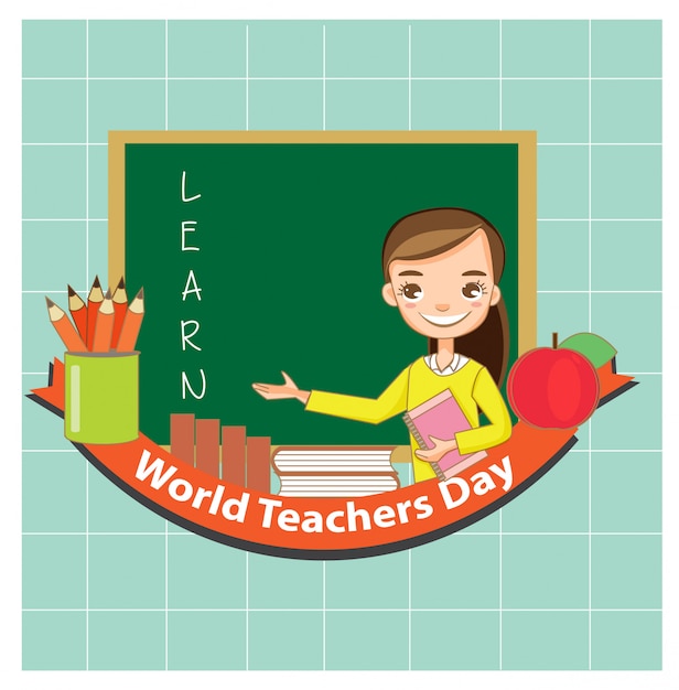 Vector cute young teacher smile and happy with teaching