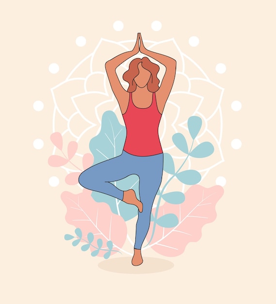 Premium Vector | Cute young woman practicing yoga time for yourself ...