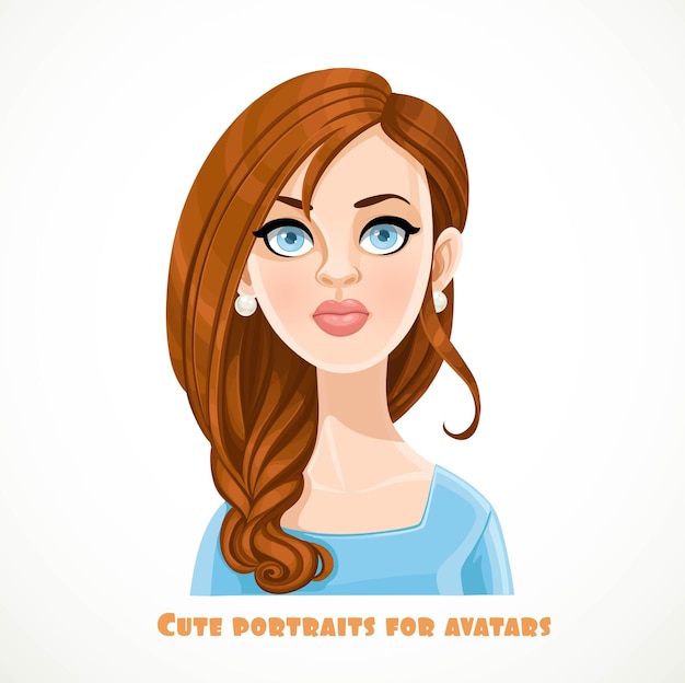 Cute young woman with hair plaited in a braid portrait for avatar isolated on a white background