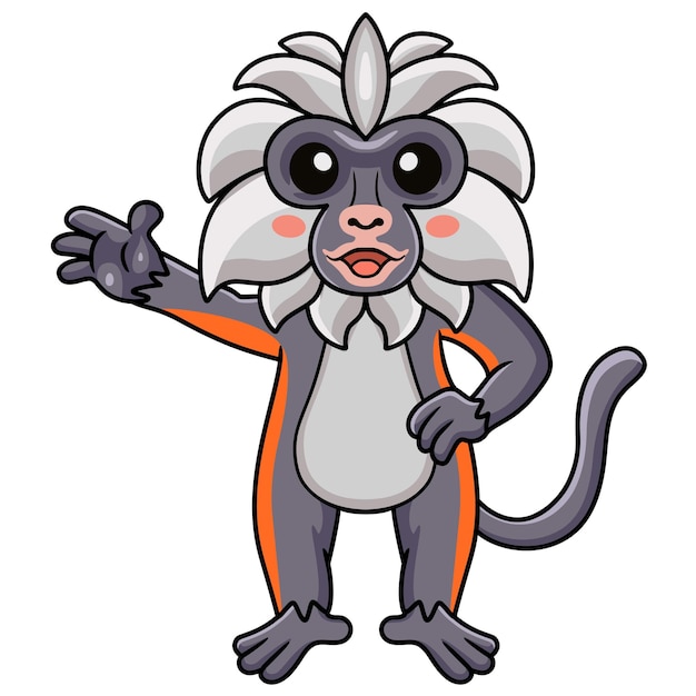 cute zanzibar red colobus monkey cartoon waving hand
