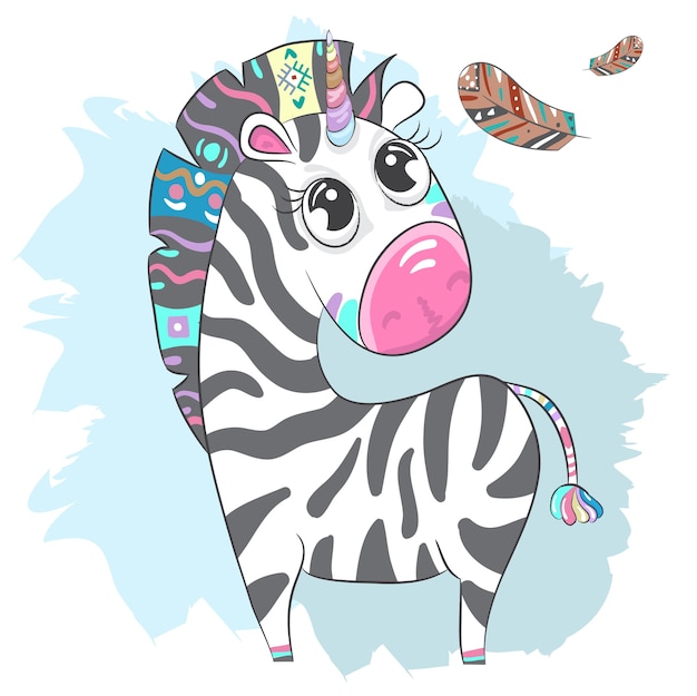 Disegnato a mano sveglio del fumetto di boho della zebra