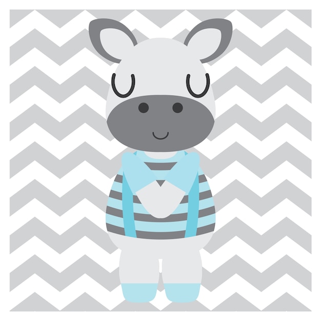 Vector cute zebra boy on chevron background cartoon illustration