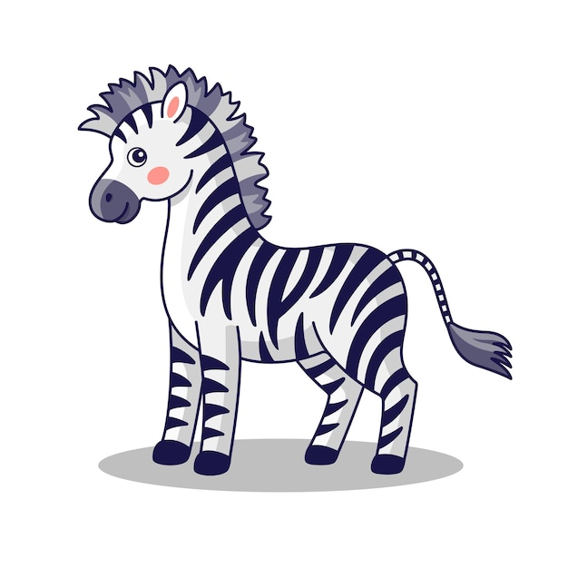 Cute zebra cartoon kids illustration isolated on white background Zebra character Hand drawn vector illustration