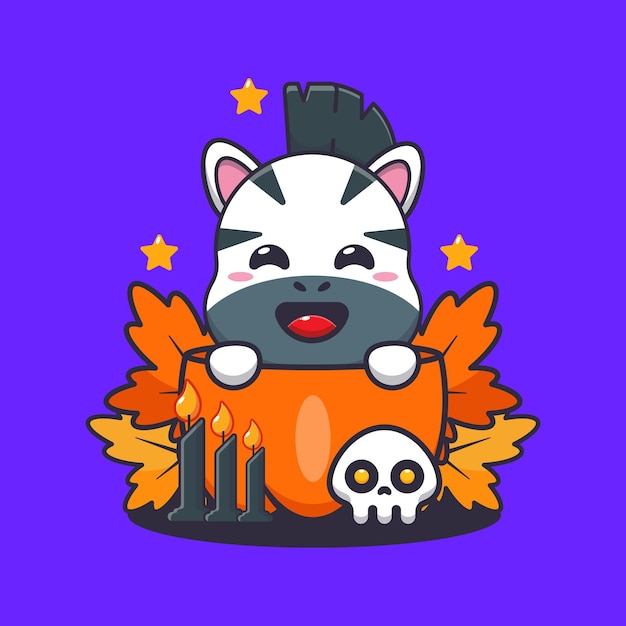 Vector cute zebra in halloween pumpkin