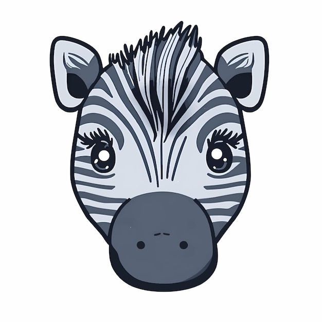 Vector cute zebra head kawaii cartoon style character isolated on white background vector illustration