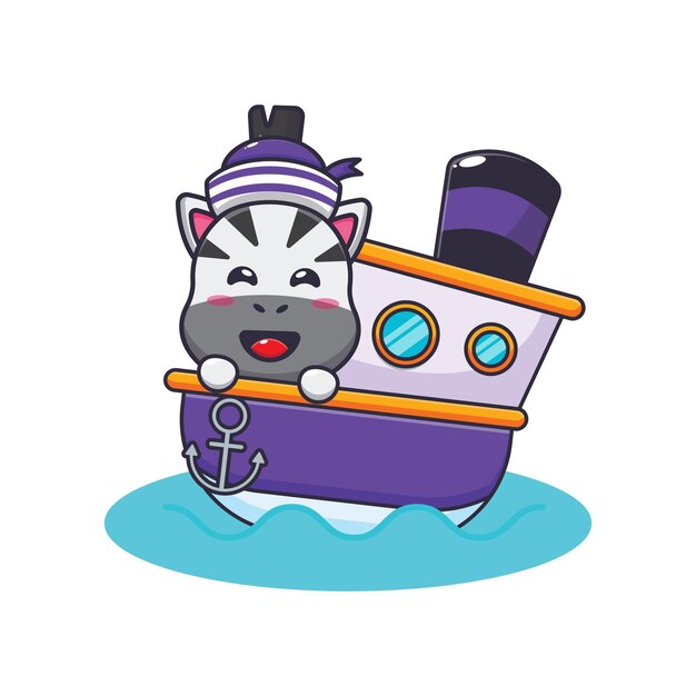 Vector cute zebra mascot cartoon character on the ship