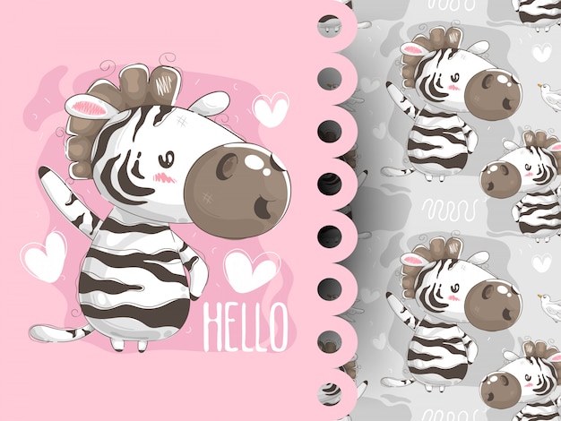 Vector cute zebra says hello pattern