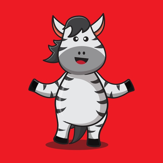 Симпатичная зебра, стоящая на векторной иконке мультфильма, иллюстрация животного каваи