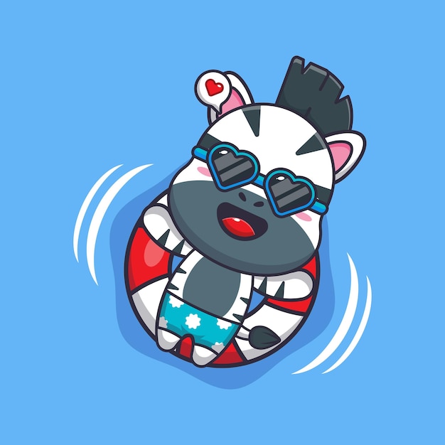 Premium Vector | Cute zebra in sunglasses float with buoy cute summer ...