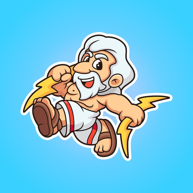 Vector cute zeus holding lighting bolt cartoon