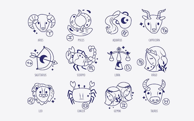 Cute Zodiac Star Sign Astrology Illustrations