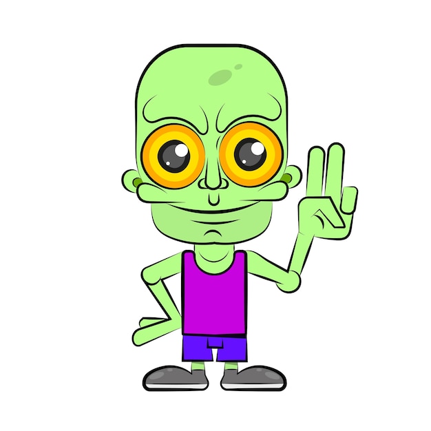 Cute zombie boy in t-shirt and shorts logo for your design vector illustration