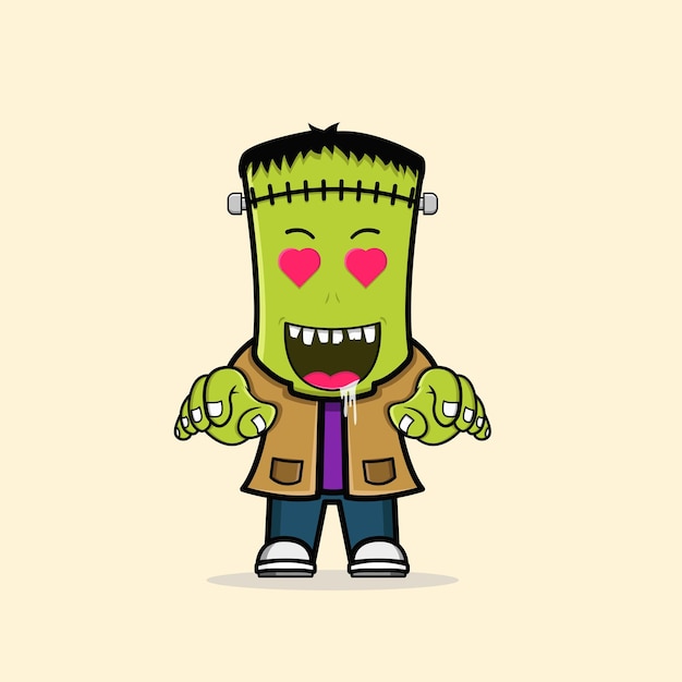 Cute zombie frankenstein halloween character free vector