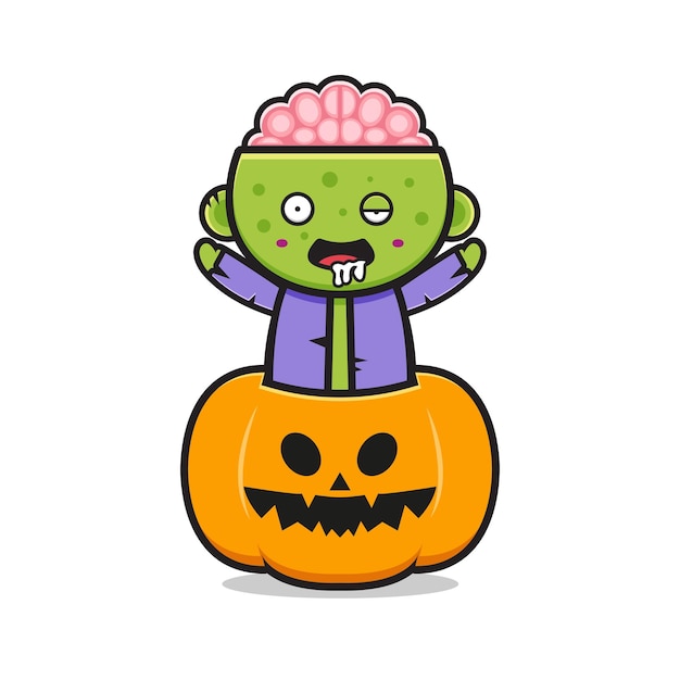 Cute zombie halloween cartoon icon illustration