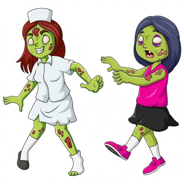 Vector cute zombie standing and walking