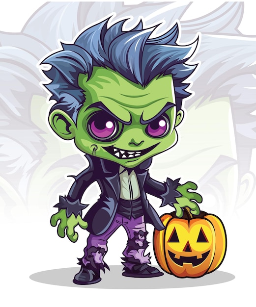 Cute zombie vector design zombie halloween vector illustration with cartoon style white background