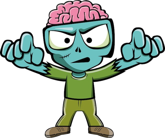 Cute Zombie with Brain Out Character