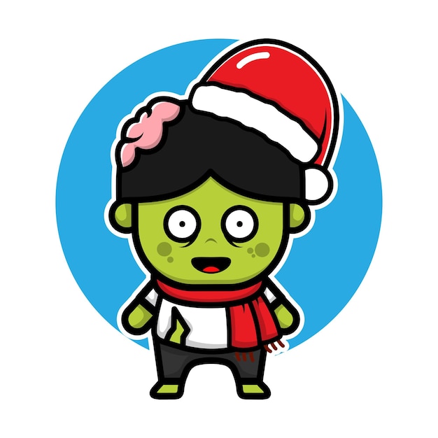 Simpatico zombie con cappello di babbo natale cartone animato vettore concetto illustrazione