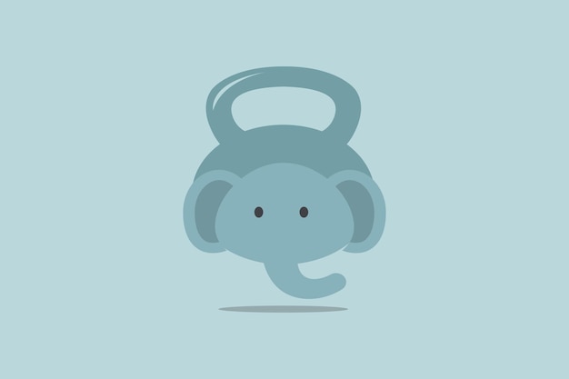 Cuteelephant Kettle Bell Fitness GYM 로고 디자인 템플릿 요소 벡터