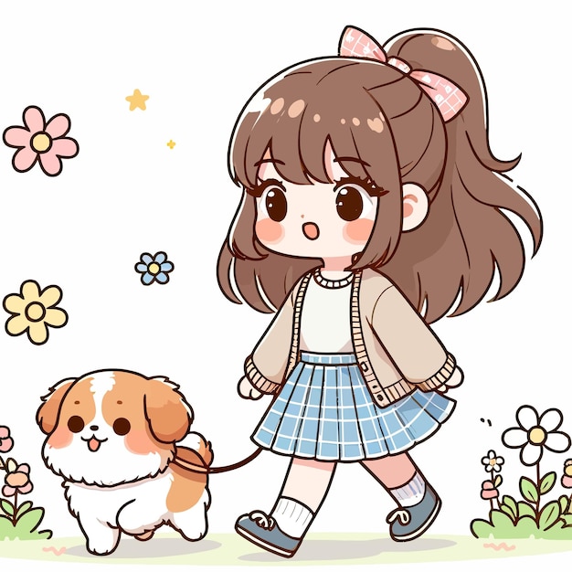 小さな犬を持つ可愛い女の子