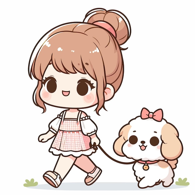 ベクトル 小さな犬を持つ可愛い女の子