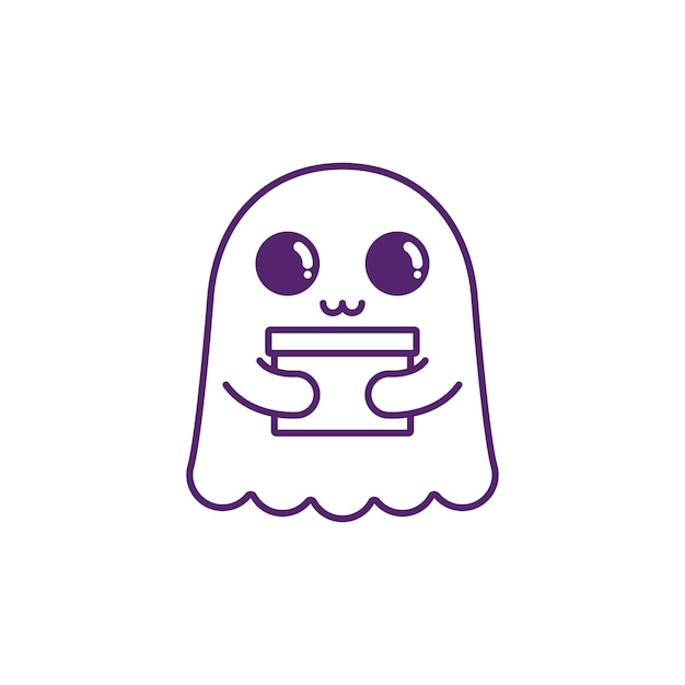 Cutie friendly ghost with a gift isolated on white background