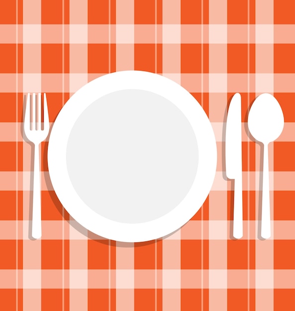 Vector cutlery dish on orange tablecloth