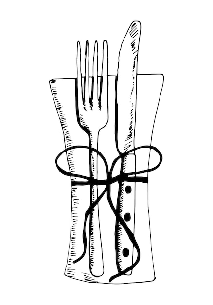 Cutlery fork and knife on a napkin with a bow