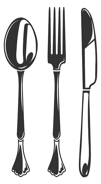 Vector cutlery set dinner table tools black icon