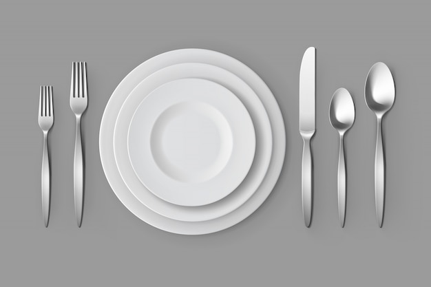 접시 테이블 설정 칼 실버 포크 숟가락과 나이프