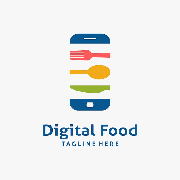 Vector cutlery and smartphone for digital food logo design