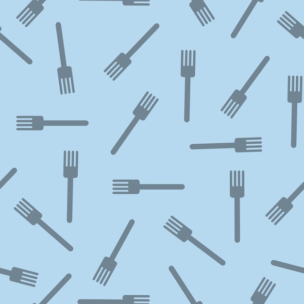 Cutlery vector forks on blue background seamless pattern