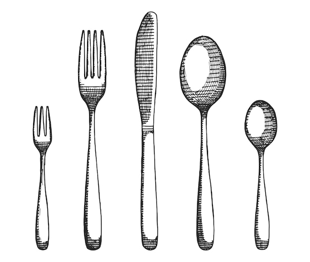 Cutlery vector sketches set