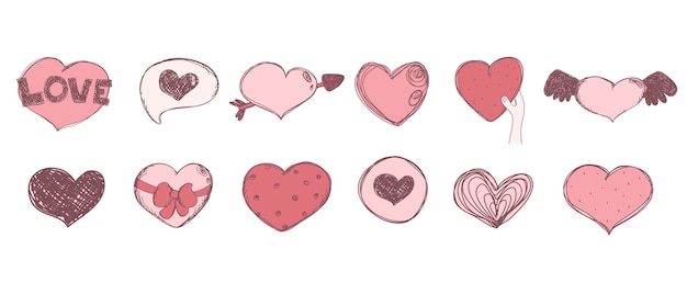 Cutte Hearts セット スケッチ手描きポストカード ストーリーのデザイン要素のスタイル コレクション結婚式とバレンタインの日の招待状とグリーティング カードのデザイン