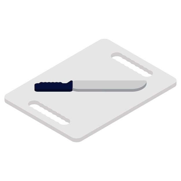 Cutting Board and Sharp Knife isometric concept Plastic chopping board with Blade vector icon design