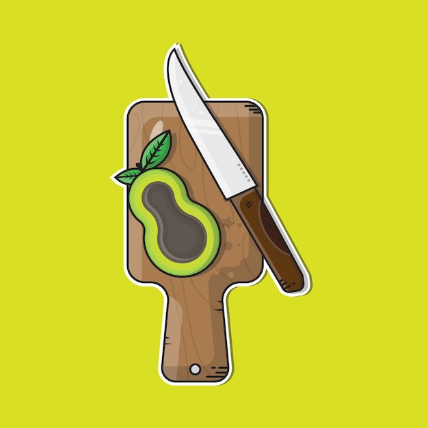 Cutting board with avocado and knife vector illustrations