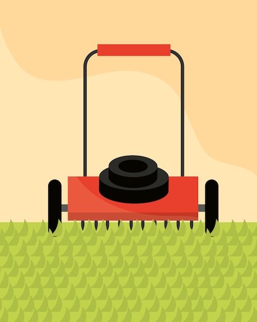 Cutting grass with lawn mower gardening illustration