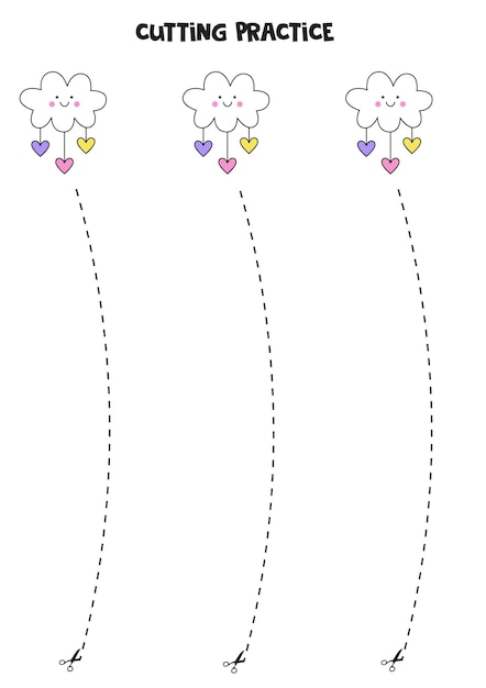 만화 구름을 가진 아이들을 위한 자르기 연습