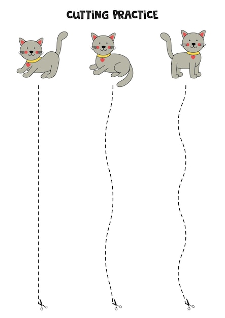 귀여운 회색 고양이를 키우는 아이들을 위한 자르기 연습
