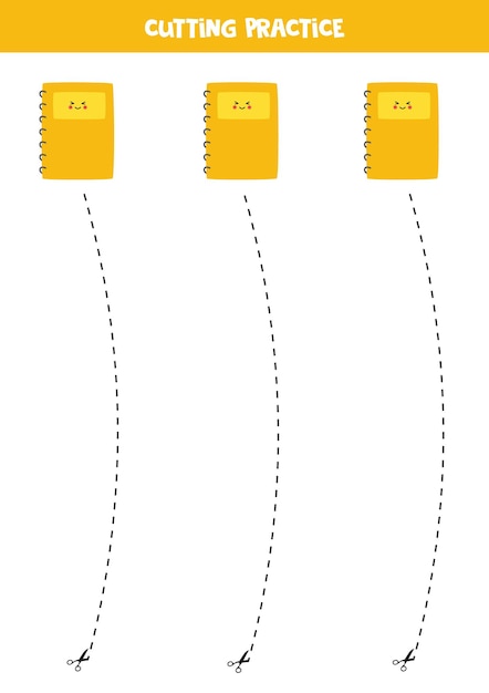 かわいいカワイイノートで子供たちのためのカッティング練習。