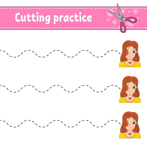 Cutting practice for kids education developing worksheet activity page color game for children