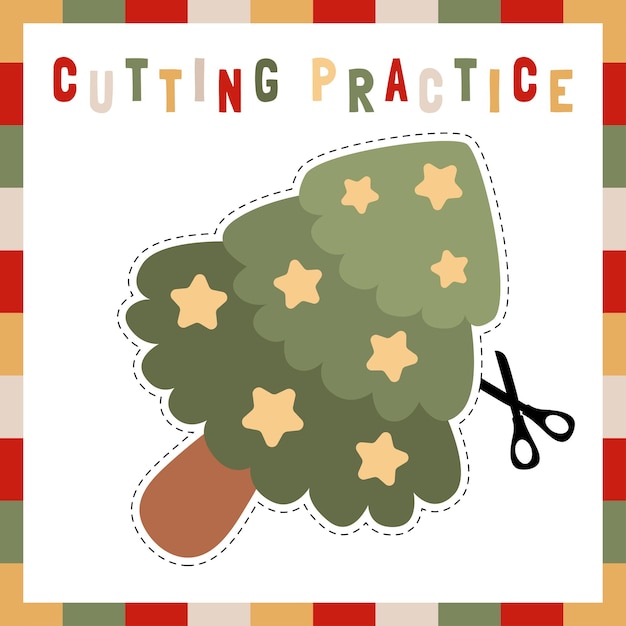 Cutting practice theme Christmas for kids