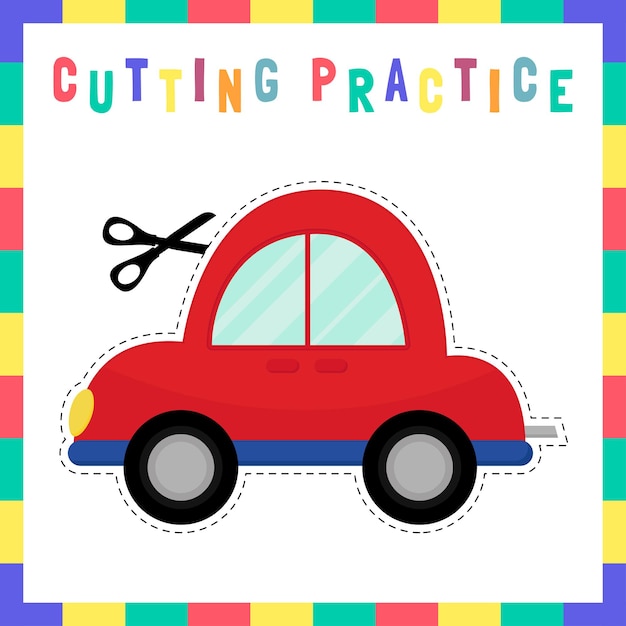 Cutting practice theme transportation worksheet for kids