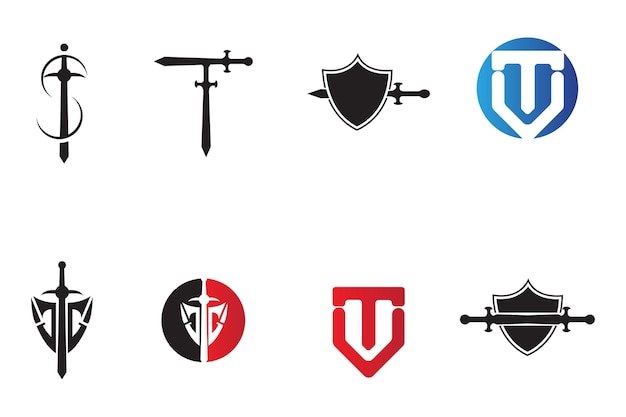 Cutting tool war sword logo vector symbol