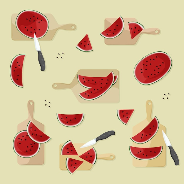 Cutting watermelon vector illustration